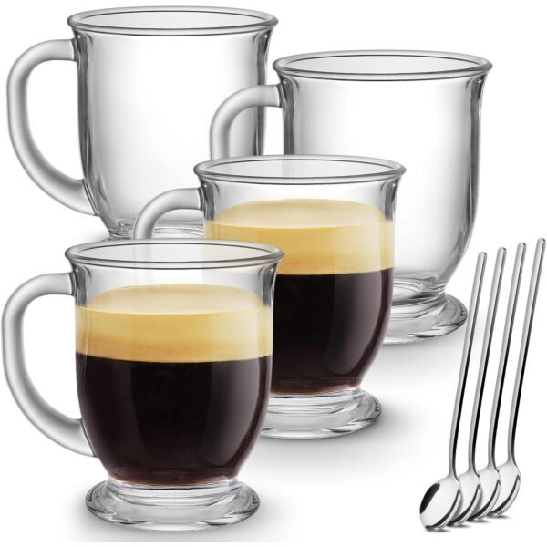 15 oz Clear Glass Coffee Mugs, Set of 4