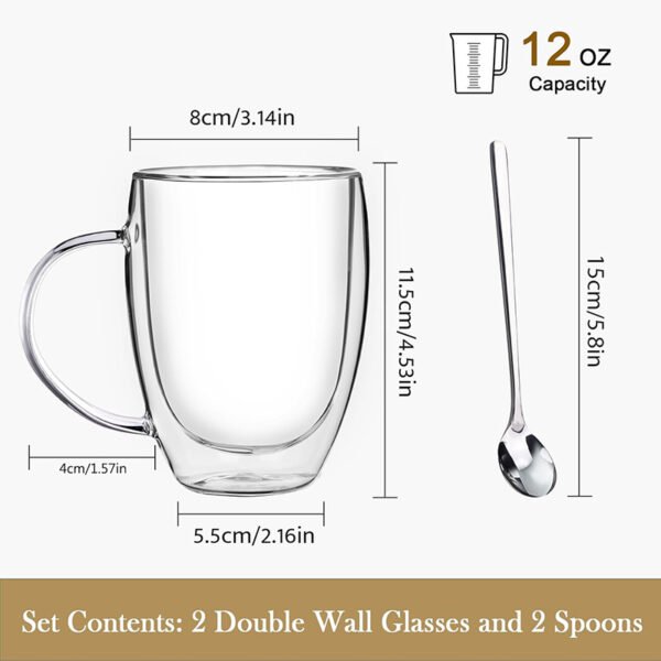 CoffeeTeck Double Wall Glass Mugs (12 oz, Set of 2) - Image 4
