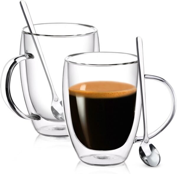 CoffeeTeck Double Wall Glass Mugs (12 oz, Set of 2)